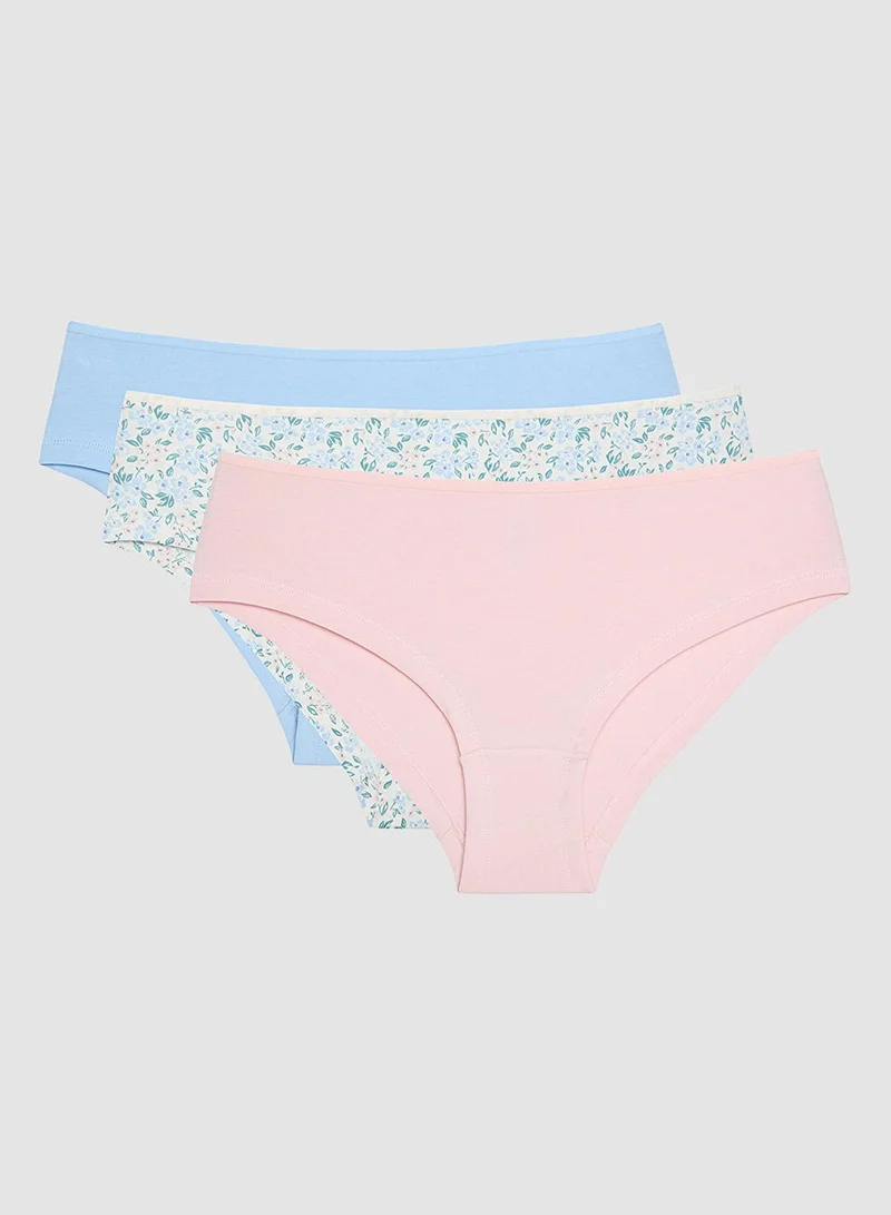 بنتي سراويل داخلية نسائية بنقشة زهور بثلاث قطع